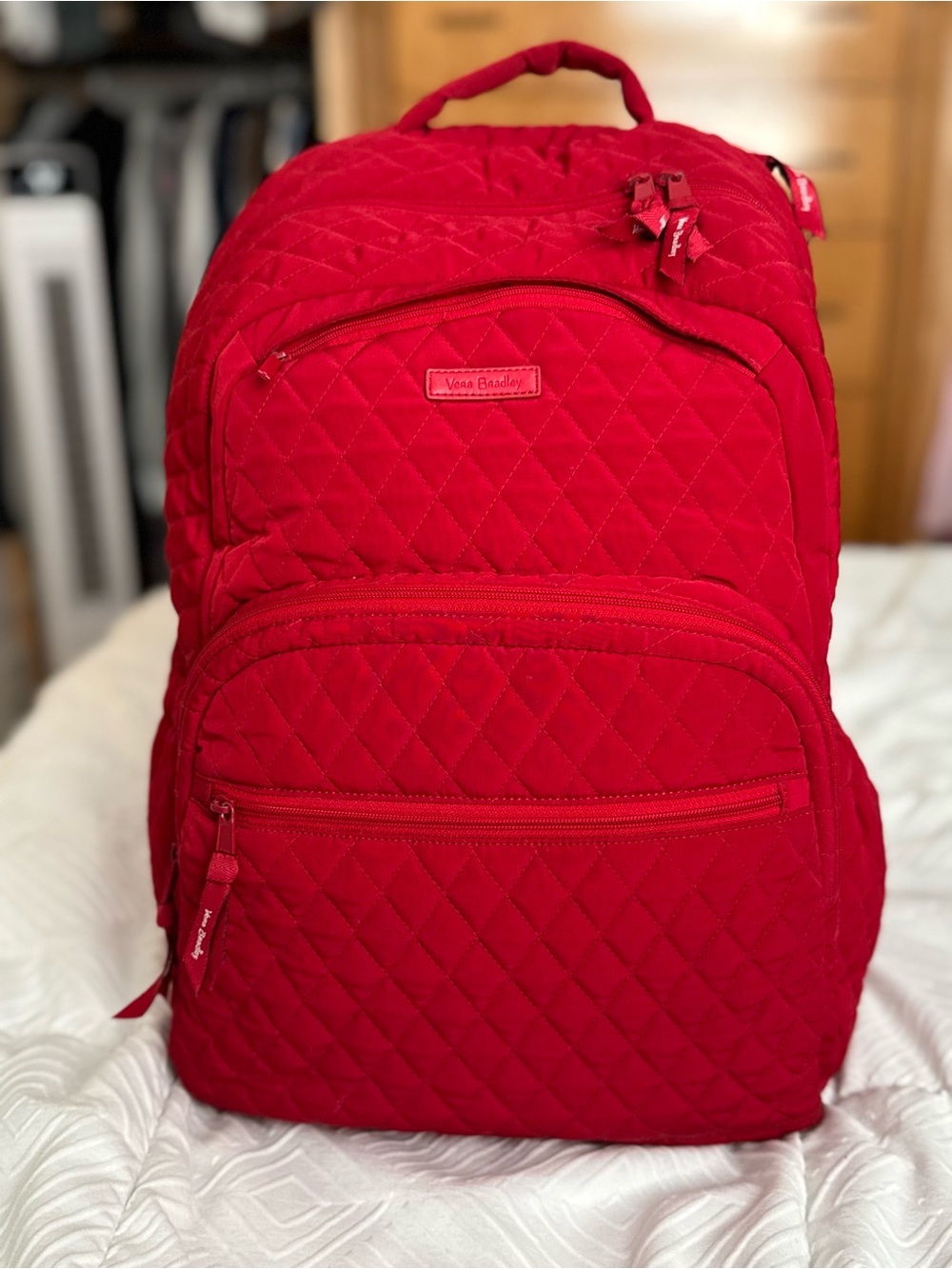 Vera Bradley Large Red Quilted Campus Backpack